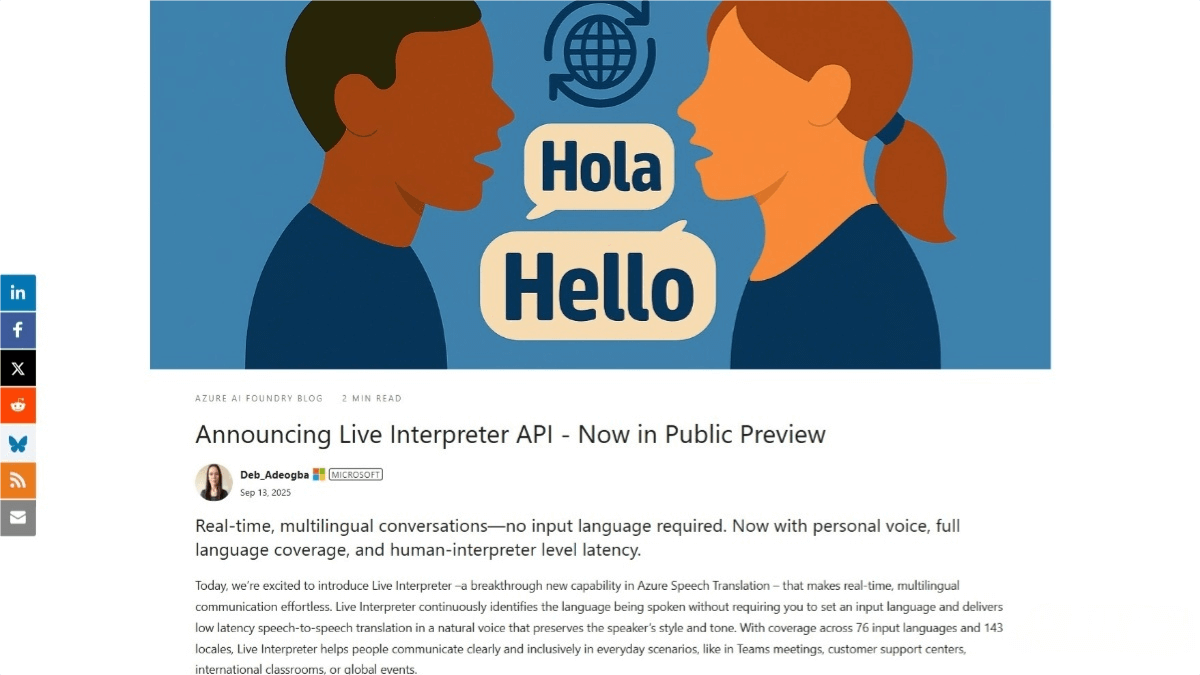 Live Interpreter API – A Real-Time Multilingual Translation Service Released by Microsoft