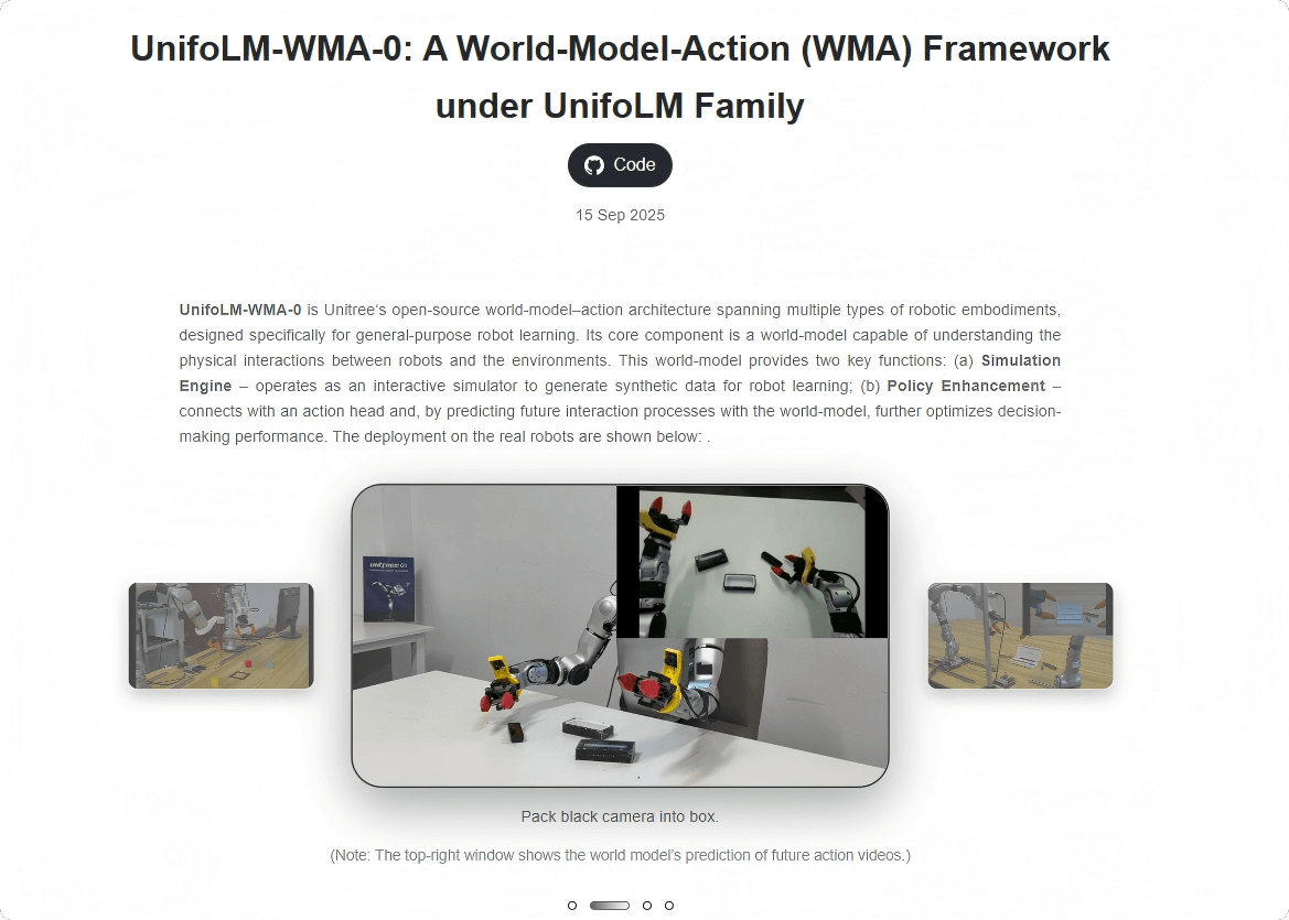 UnifoLM-WMA-0 – a world model action framework open-sourced by U-Tree Technology