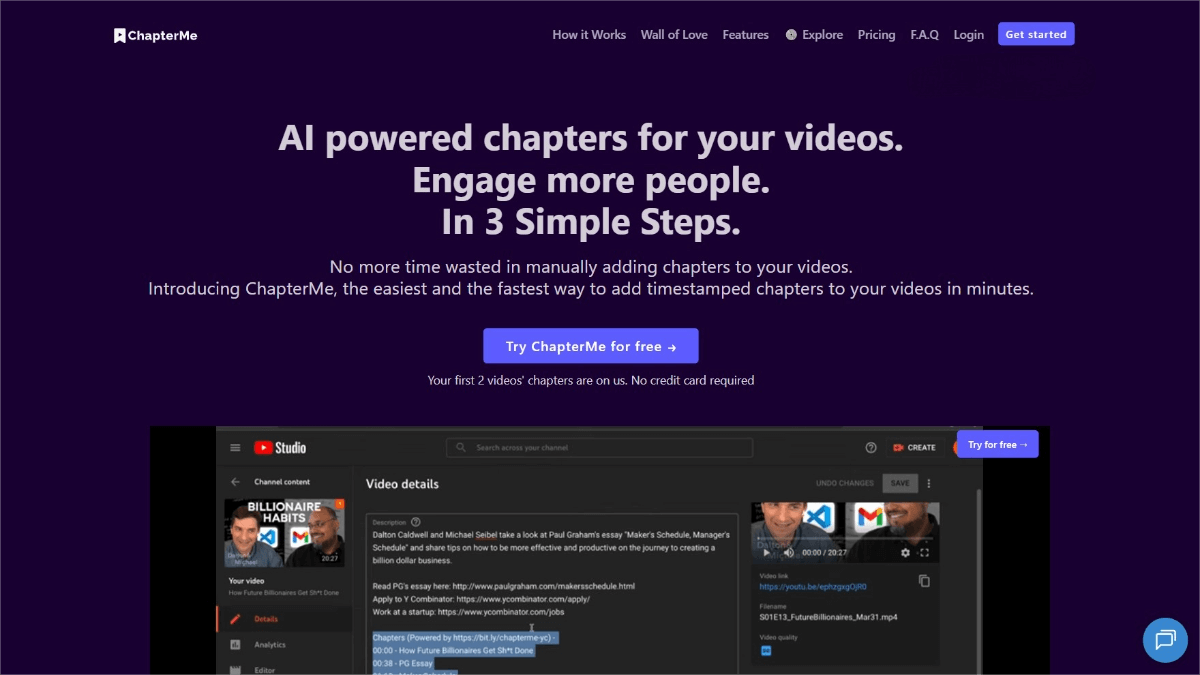 ChapterMe – AI Video Chaptering Tool for Quickly Navigating Video Content