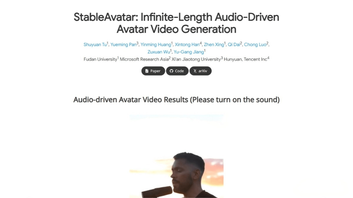 StableAvatar – An audio-driven video generation model developed by Fudan University