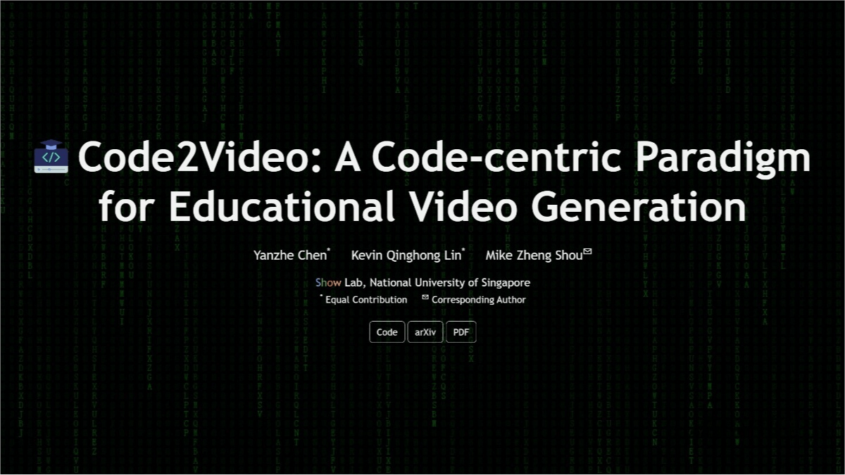 Code2Video – an AI instructional video generation framework launched by National University