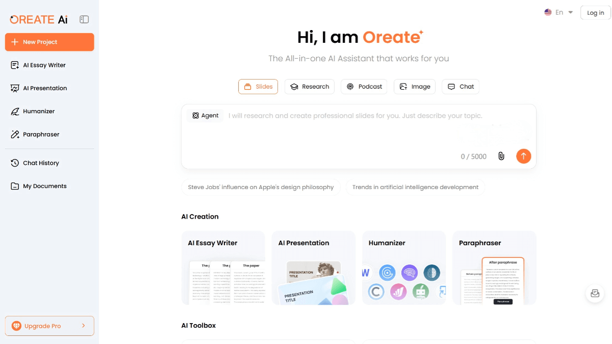 Oreate AI – an all-in-one AI workspace that can generate reports, research papers, proposals, and presentations