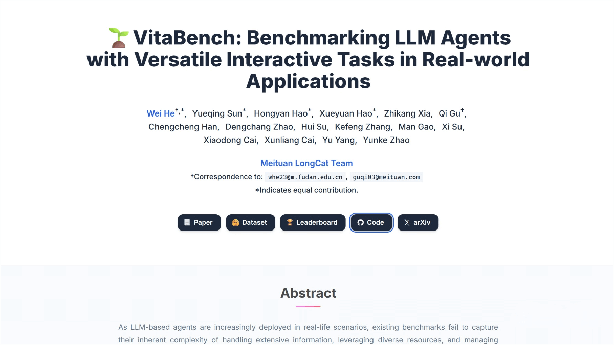 VitaBench – A large model agent evaluation benchmark developed by Meituan