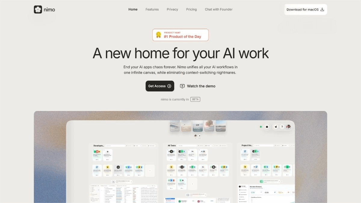 Nimo – AI work platform that integrates all AI applications and tools into an infinite canvas