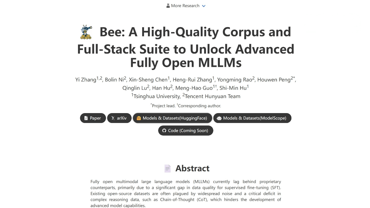 Bee – A Full-Stack Multimodal Large Model Solution Jointly Open-Sourced by Tsinghua University and Tencent