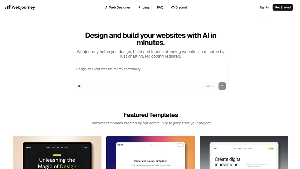 Webjourney – an AI-powered website builder that creates websites through chat-based interactive design