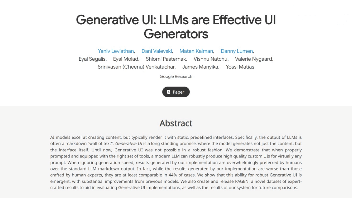 Generative UI – Google’s Generative Interaction Interface Technology