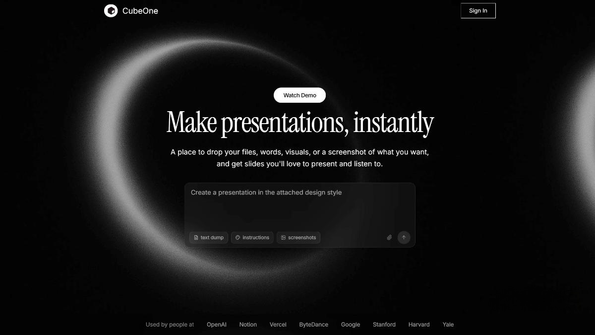 CubeOne – An AI-powered PPT generation tool that can present on behalf of the user